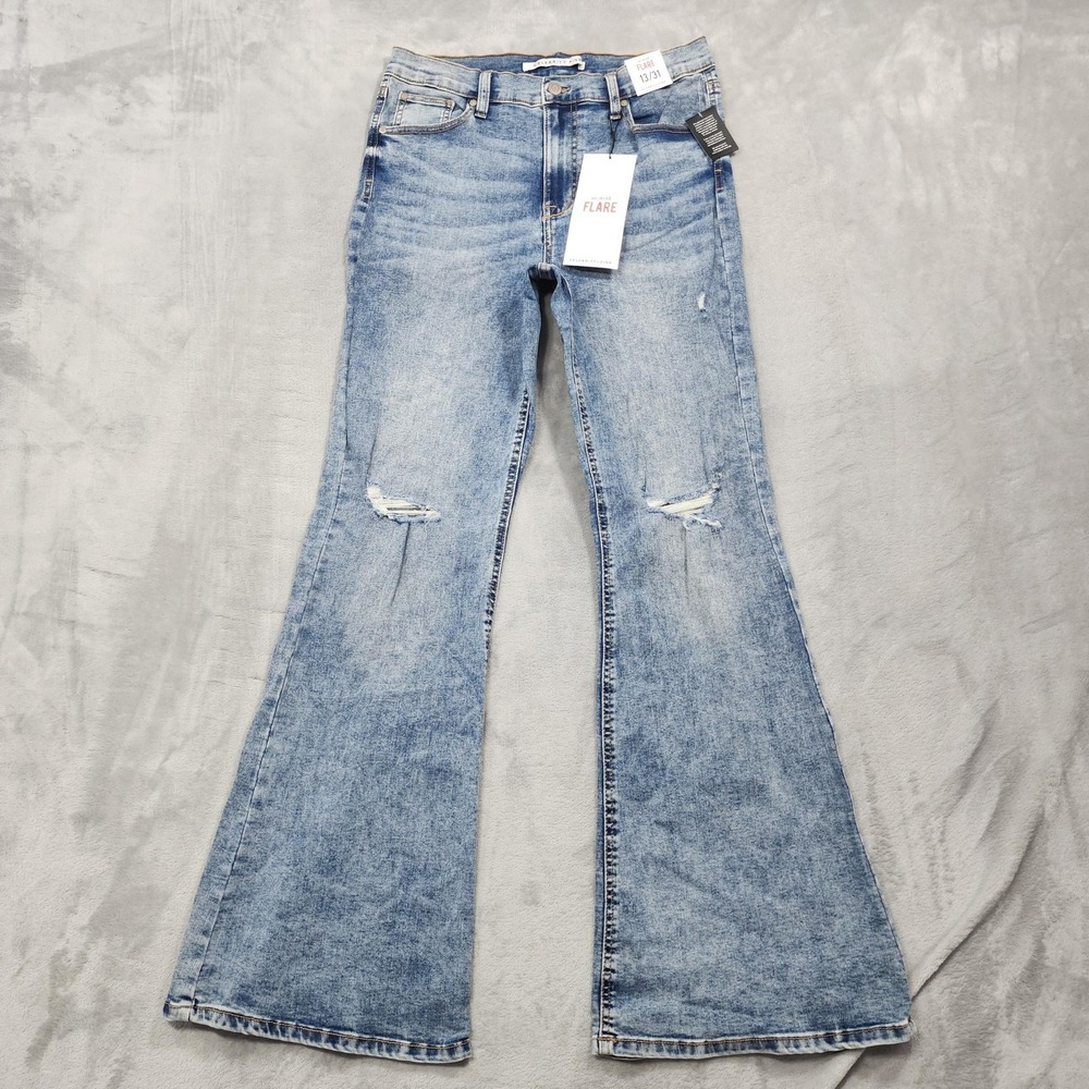 NEW Celebrity Pink Jeans Womens 13/31 Juniors Blue High Rise Flare Distressed